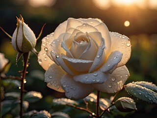 White rose with raindrops