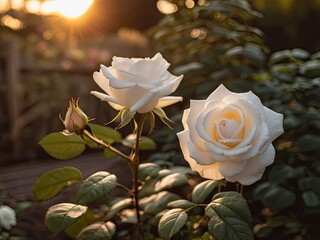 White rose in the sunset light