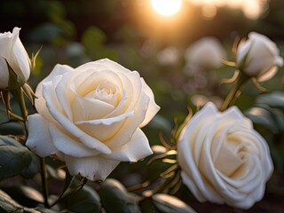 White rose in the sunset light