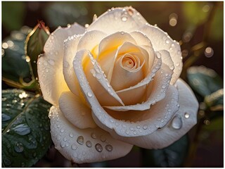 White rose with raindrops