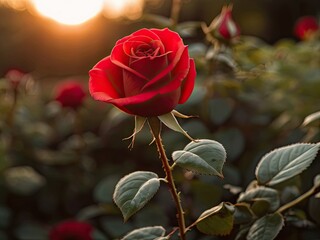 Red rose in the summer garden