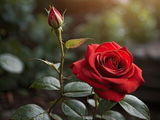Red rose in the summer garden