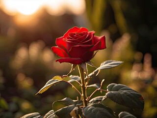 Red rose in the summer garden