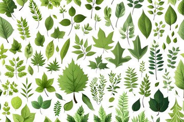 Leaves icon vector set isolated on white background. Various shapes of green leaves of trees and plants set of isolated green leaves vector icon design on white background. Various shapes of green lea