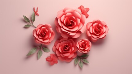 Roses, 3D style, clean background, simple details,