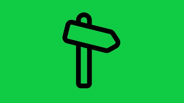 animated road sign arrow icon on green screen