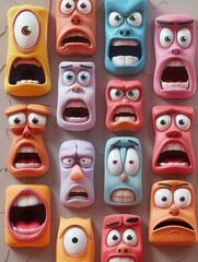 Cartoon faces collection, Expressive and animated facial expressions