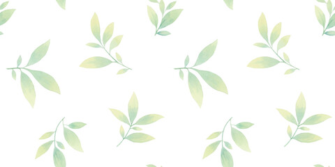 botanical seamless background of leaves, watercolor pattern of hand drawn leaves on branches, abstract illustration for wallpaper and packaging design