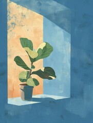 Potted Plant on Window Sill. Printable Wall Art.