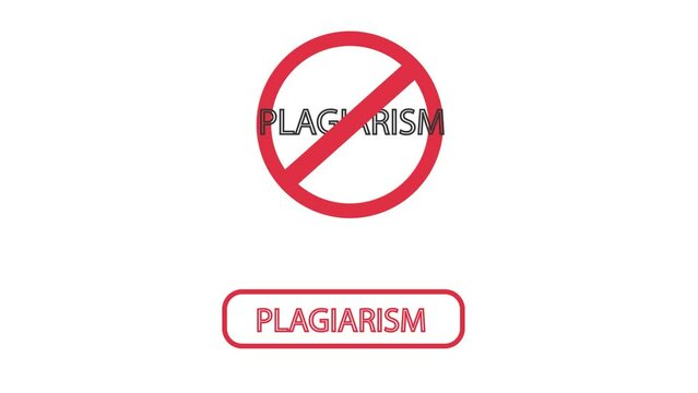 No plagiarism red sign animation on white background. Stop plagia and copy paste 