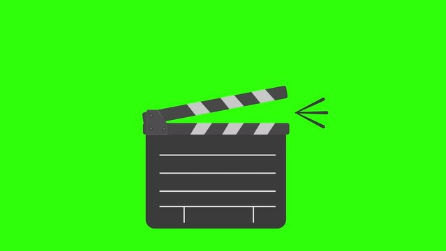 Clapper Board Isolated on Green Screen Animation. Action Clap Clipboard Animated with Chroma key. Cinematography Object Motion Graphic 