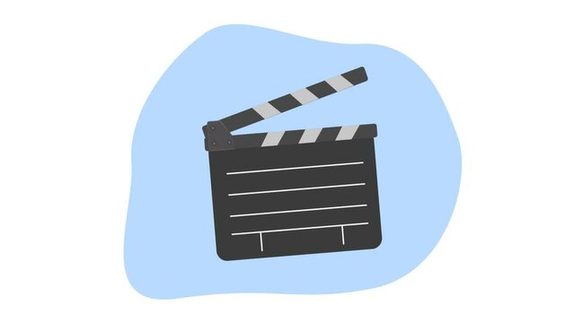 Animation of cinema Clapper Board white background. Action Clap Clipboard Animated. Cinematography Object Motion Graphic 