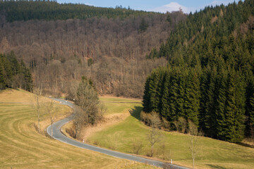Landscape with street in the german area called Rothaargebirge