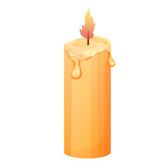 Wax candle with fire, flame isolated on white background. Soy wax white candles with fire romantic atmosphere