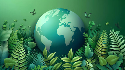 Collaboration between the government with green globe, Renewable and Sustainable Resources. Environment World Earth Day