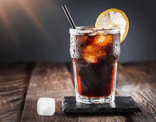Bicchiere di cola ghiacciata. Cocktail analcolico o alcolico
