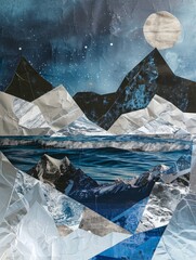 Obraz premium Majestic Mountains and Serene Water Collage. Printable Wall Art.