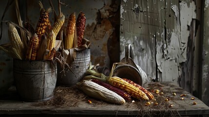 Corn, scientifically known as Zea mays, is a cereal grain that originated in Mesoamerica and has been cultivated by indigenous peoples for thousands of years. - obrazy, fototapety, plakaty