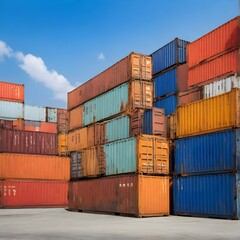 Stacked cargo containers in the storage area