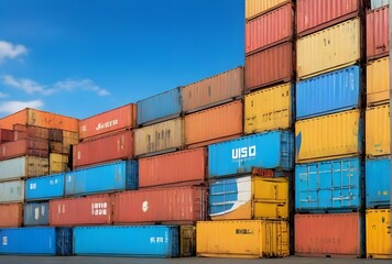 Fototapeta premium Stacked cargo containers in the storage area