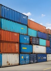 Fototapeta premium Stacked cargo containers in the storage area