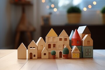 wooden blocks building houses in a playroom for kid and idea design