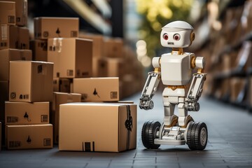delivery or movers service boxes with robot working for fast delivery and logistic shipments concepts - obrazy, fototapety, plakaty