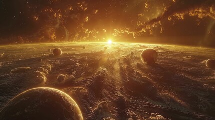 Exploring the potential for life on newly discovered exoplanets through holographic projections, facilitating cross-realm science exploration. - obrazy, fototapety, plakaty