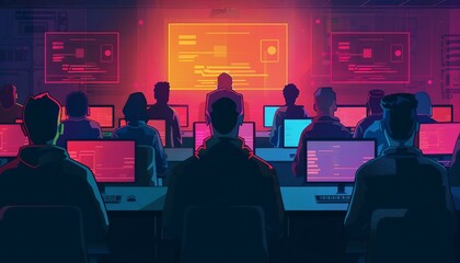 Employee Cybersecurity Training: Building Awareness, employee cybersecurity training with an image depicting a group of employees participating in a workshop AI - obrazy, fototapety, plakaty