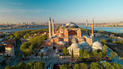 Beautiful view on Hagia Sophia in Istanbul, Turkey - obrazy, fototapety, plakaty