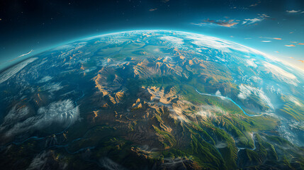Planet Earth from space. Astronomy and space exploration concept. Image for for Earth or Cosmonautics Day. Aerial view with copy space.  - obrazy, fototapety, plakaty