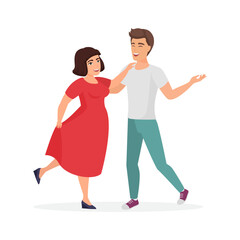 Energetic dance of young couple, happy man and woman dancing on date vector illustration