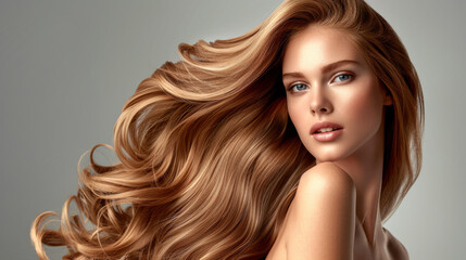 young woman with voluminous, wavy, long blonde hair