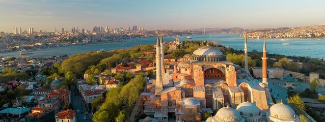 Panoromic view Hagia Sophia in Istanbul, Turkey