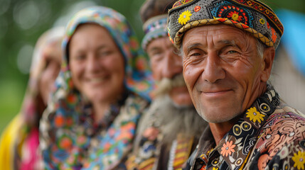 Portraits of Ukrainian villagers in traditional colorful attire.  - obrazy, fototapety, plakaty