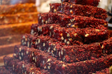 Traditional turkish delights at the market counter