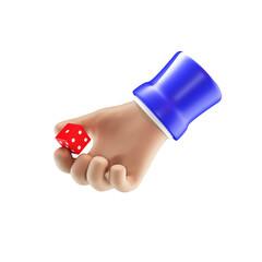 hand throwing red casino dice on transparent background