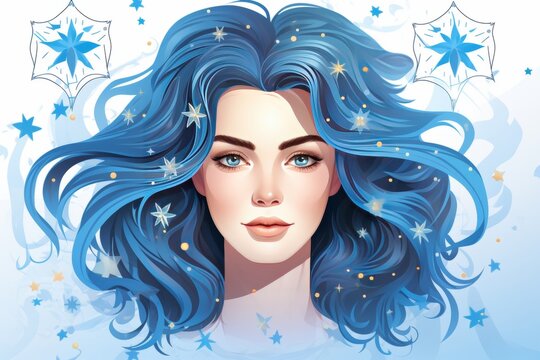 Virgo zodiac sign shining in blue color isolated on white background vector illustration