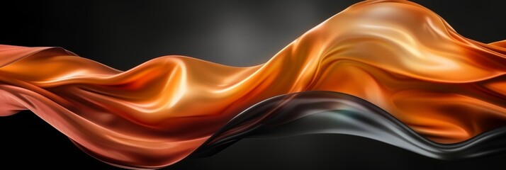 Abstract 3d smooth wavy background in dark matte black and orange colors   aesthetic concept design