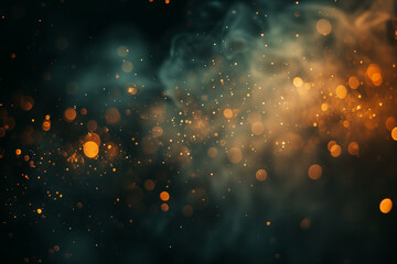 Obraz premium Dark abstract bokeh background, magic smoke and sparks, neon