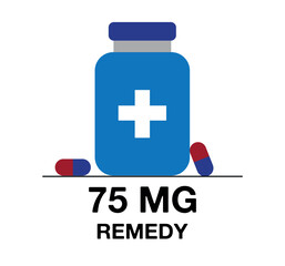 75 mg remedy. Medicine pill vector with milligrams, medicine and health care concept