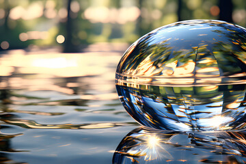 water reflection in the glass sphere
