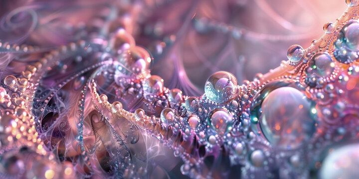 Fototapeta Ethereal fractal art with iridescent bubbles and delicate filigree.