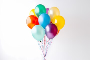 A close-up shot capturing the details and vibrant colors of a birthday balloon bouquet against a clean white surface, perfect for custom greetings and wishes.