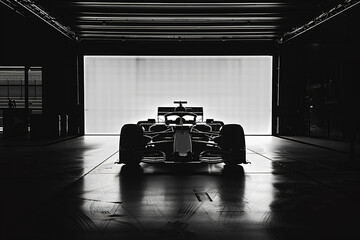 Sillouette front view of new formula one car  for  launching new f1 car