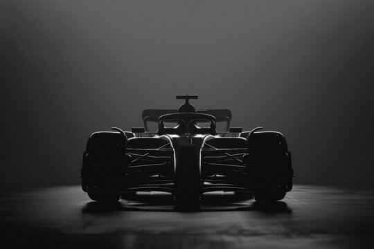 Sillouette front view of new formula one car  for  launching new f1 car