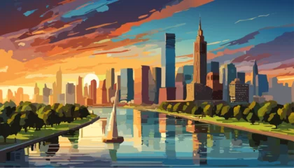 Poster American big city landscape on the sunset © Gnevkovska