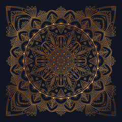 Square Golden floral Mandala Ornament Pattern design vector illustration on dark background        