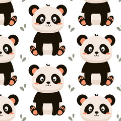 Seamless pattern with cute panda. Vector illustration of a panda in flat style. Kids pattern. Background with panda.