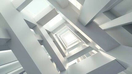 Abstract illuminated empty white corridor interior made of shining metal, 3d